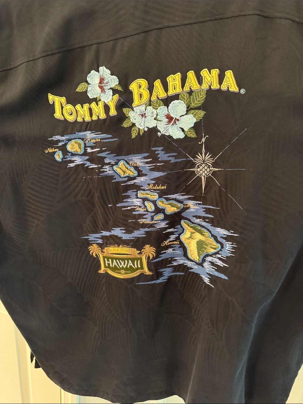 Tommy Bahama Black Shirt with Yellow Logo and Hawaii Map Embroidery